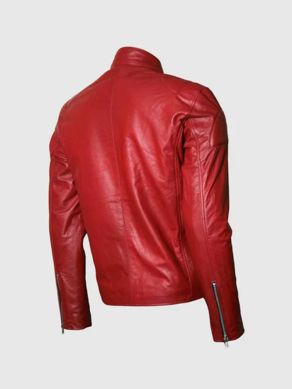 Classic Zipper Style Red Leather Jacket Men on sale