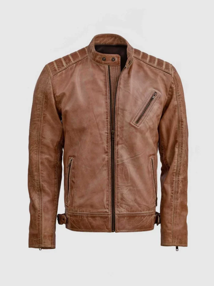 Buy Distressed Brown Leather Waxed Jacket for Men