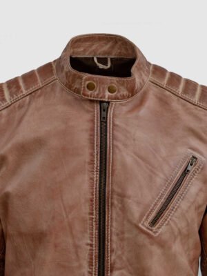 Distressed Leather Waxed Jacket for Men