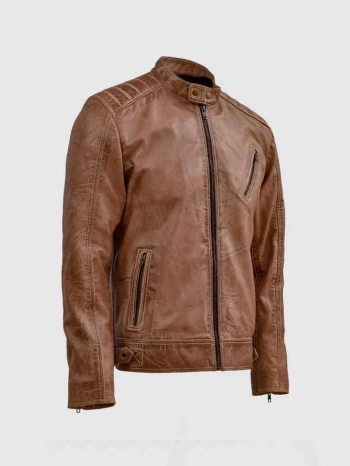 Distressed Brown Leather Waxed Jacket