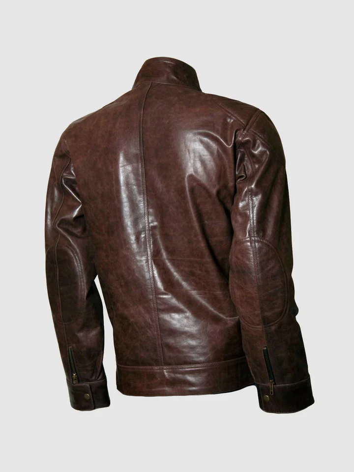 Classic Distressed Men's Brown Leather Motorcycle Jacket