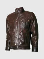 Distressed Men's Brown Leather Motorcycle Jacket