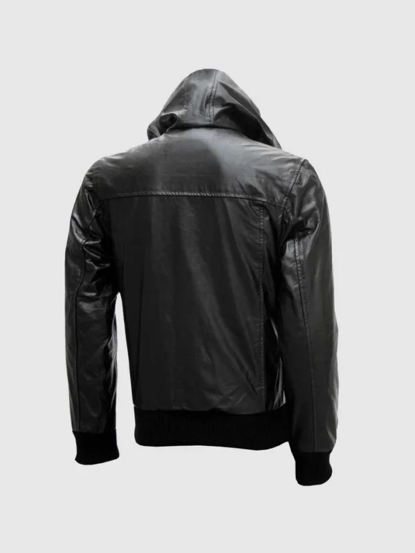 Black Leather Jacket With Hoodie for Men