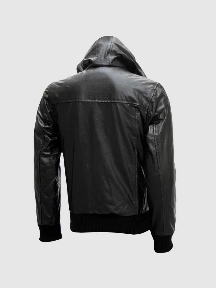 Black Leather Jacket With Hoodie