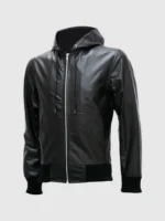 Exclusive Mens Black Leather Jacket With Hoodie