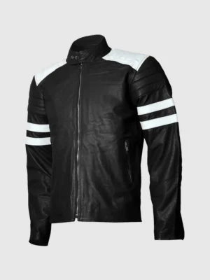 Fight Club Brad Pitt Black & White Leather Jacket