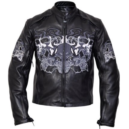 Flaming Skulls Cruiser Moto Leather Jacket