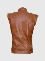 Classic Flapper Style Men Tan Sleeveless Leather Jacket