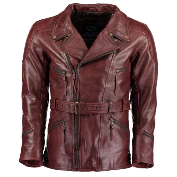 Get Mens Gallanto 3/4 Distressed Eddie Biker Leather Jacket in Red - The Jacket Place