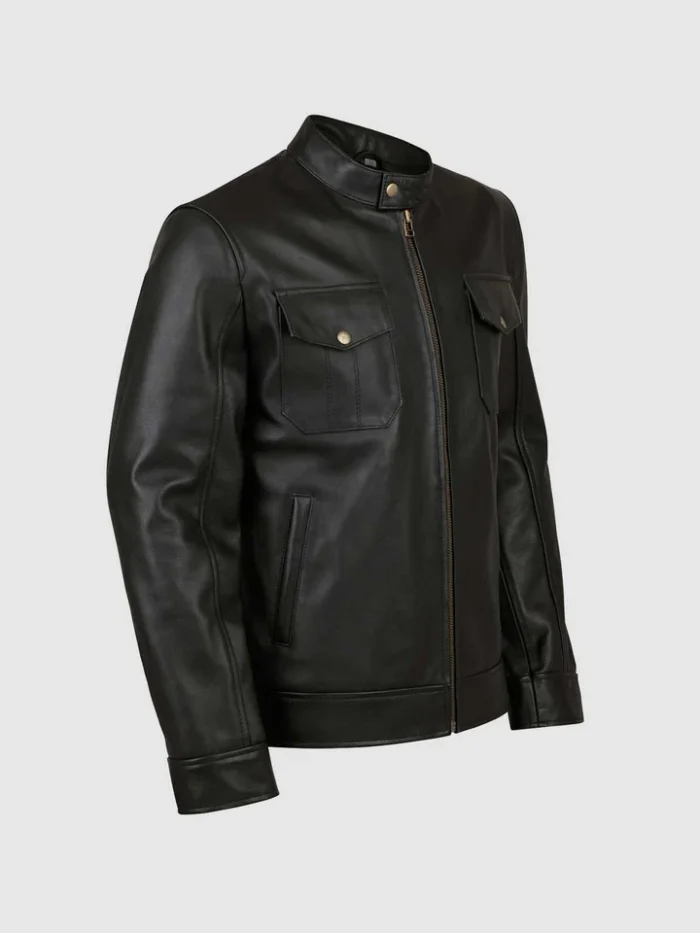 Classic 4 Pocket Black Leather Jacket for Men