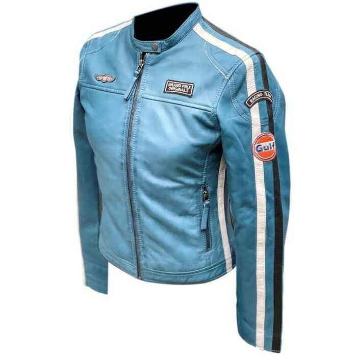 Stylish Gulf Classic Leather Jacket for Women in Blue - The Jacket Place