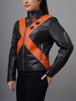 Handmade Black Leather Cosplay Costume Jacket with Orange Stripes - The Jacket Place