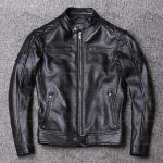 Black Ionic Genuine Cowhide Biker Leather Jacket for Men