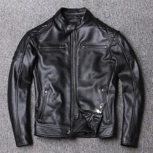 Buy Ionic Genuine Cowhide Biker Leather Jacket in Black