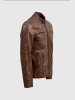 Brown Leather Waxed Jacket for Men