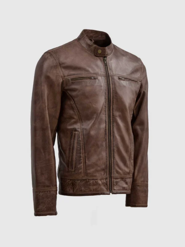 Lightweight Brown Leather Waxed Jacket for Men