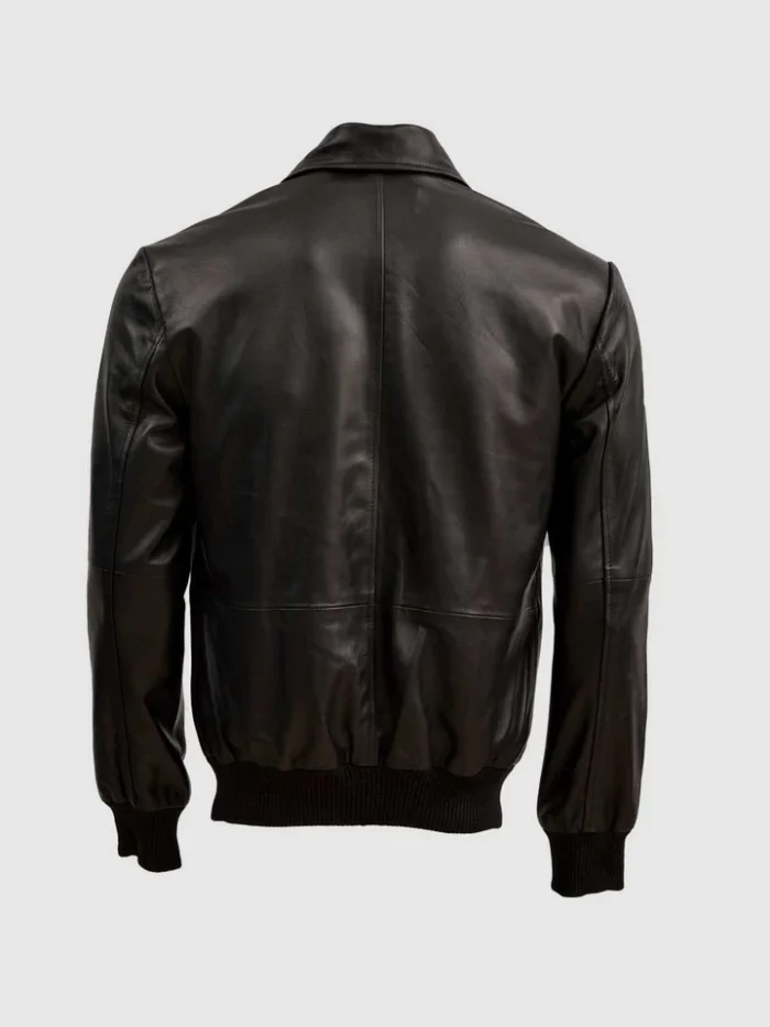 Classic Men Sheep Leather Bomber Jacket in Black