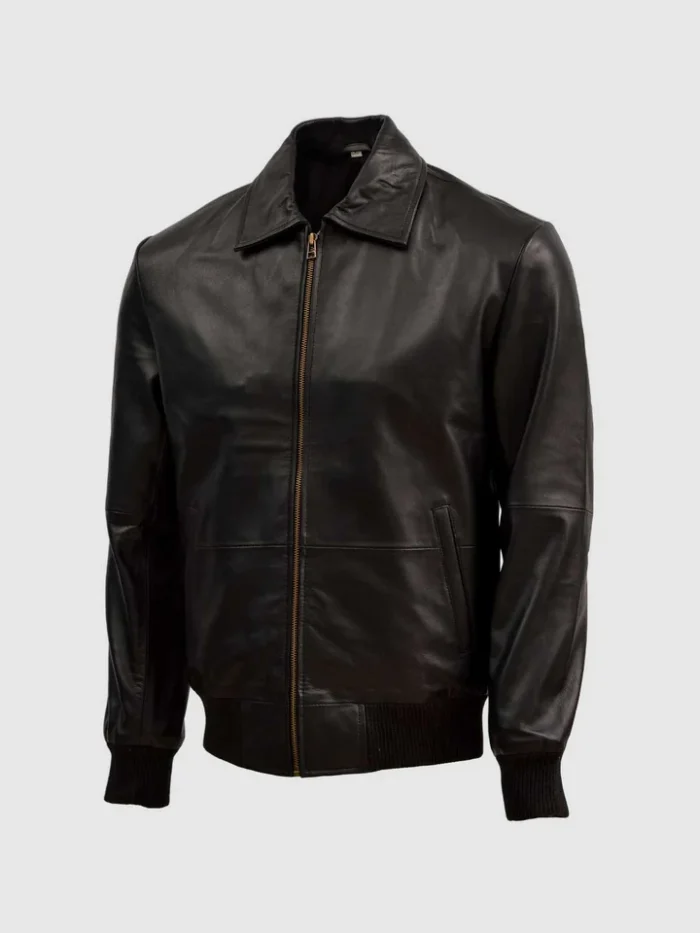 Men Black Sheep Leather Bomber Jacket