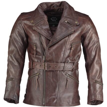 Eddie Dark Brown Belted Long Biker Leather Jacket