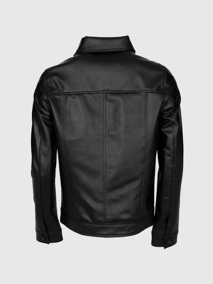 Best Men Black Leather Jacket with Folded Collar