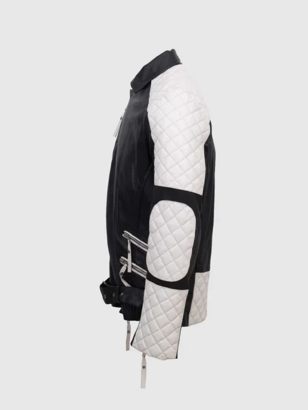 Classic Men Black & White Leather Jacket - Equitazione