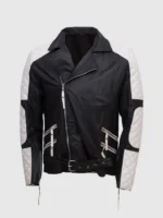 Mens Black & White Leather Jacket - Equitazione