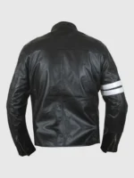 Men's Black Leather Jacket with White Stripes