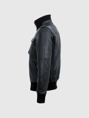 Black Leather Men Bomber Jacket