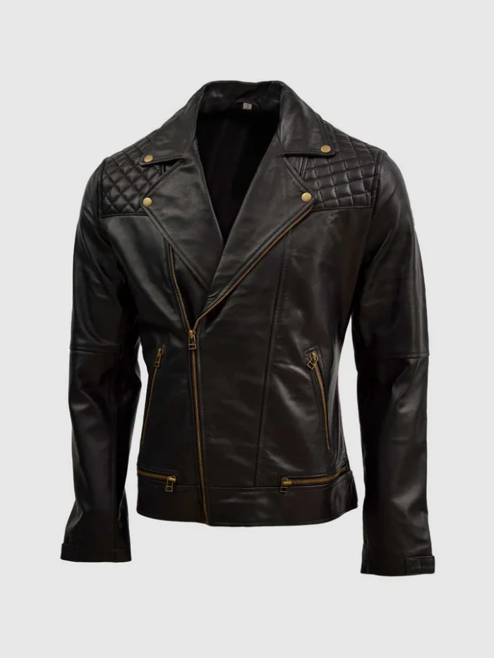 Mens Soft Sheep Leather Quilted Jacket in Black