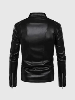 Mens Stand Up Collar Leather Jacket