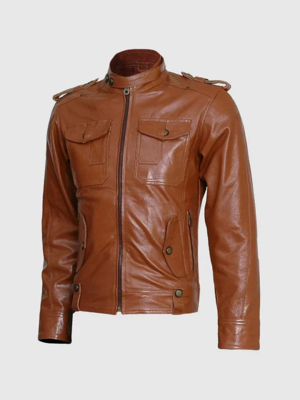 Men's Tan Biker Leather Jacket on Sale