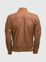 Men Tan Bomber Leather Quilted Jacket - Abbronzatura