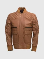 Buy Men Tan Brown Bomber Leather Quilted Jacket - Abbronzatura