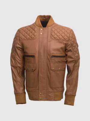 Buy Men Tan Brown Bomber Leather Quilted Jacket - Abbronzatura