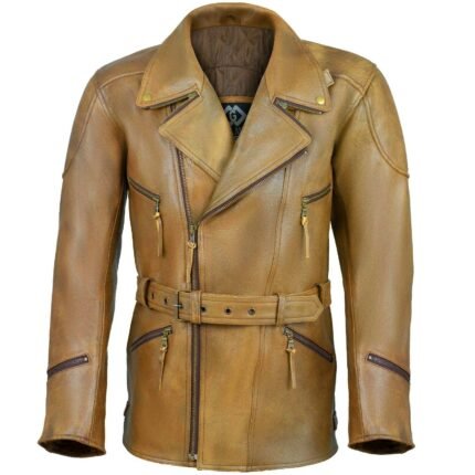 Eddie Biker Tan Distressed Leather Motorcycle Jacket