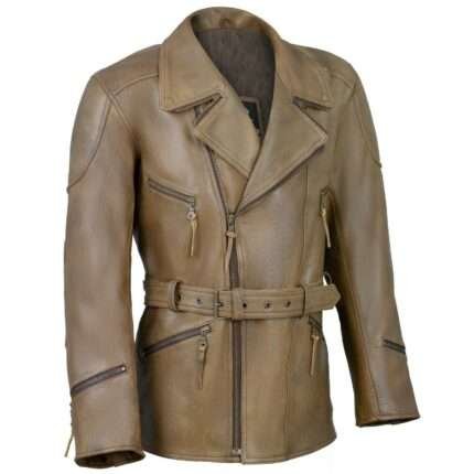 Eddie Biker Tan Distressed Leather Motorcycle Jacket