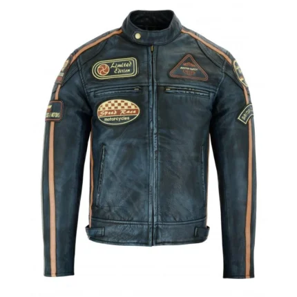 British Motorcycle Style Black Wax Leather Jacket