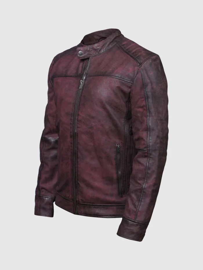 Mens Classic Burgundy Waxed Leather Jacket