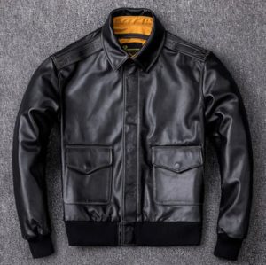 Buy Men’s Military Cowhide Leather Jacket in Black