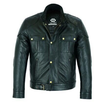 Mens Cowhide Leather Jacket Biker Style