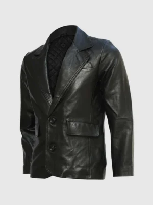 Mission Impossible 2 Button Black Leather Blazer for Men