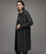 Buy Oken Long Black Leather Trench Coat for Men