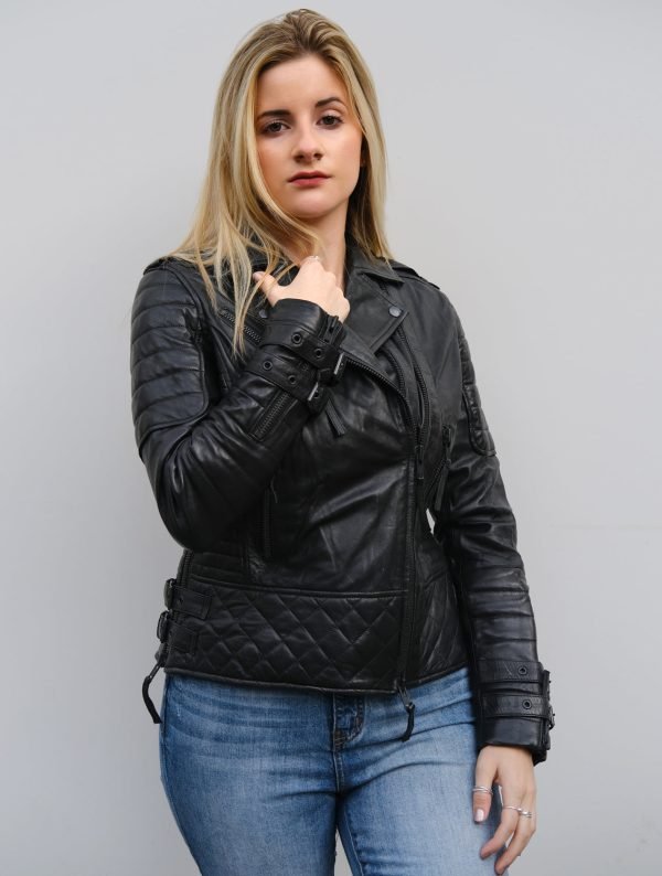 Get Women's Savannah Quilted Leather Motorcycle Jacket in Black