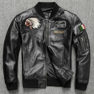 Buy Red Indian Embroidery Baseball Leather Jacket