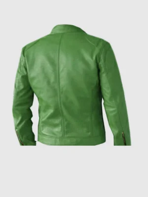 Regular Fit Party Wear Men Green Leather Jacket