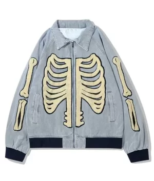 Halloween Furry Bone Patchwork Skeleton Jacket on Sale