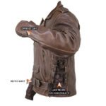 Brown Distressed Leather Motorcycle Armoured Jacket with Skull side