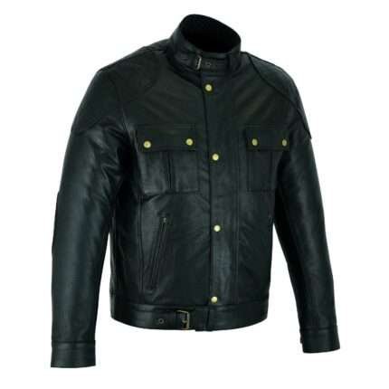 Mens Cowhide Leather Jacket Biker Style