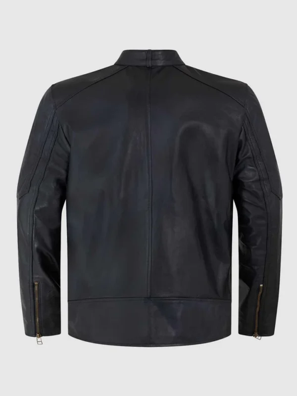 Cafe Racer Sheep Black Leather Jacket for Men