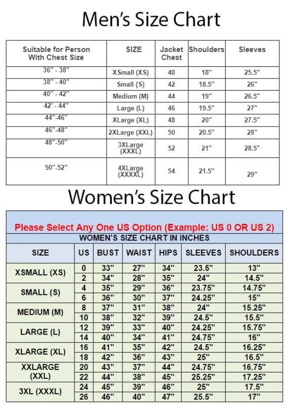 Size Chart - The Jacket Place